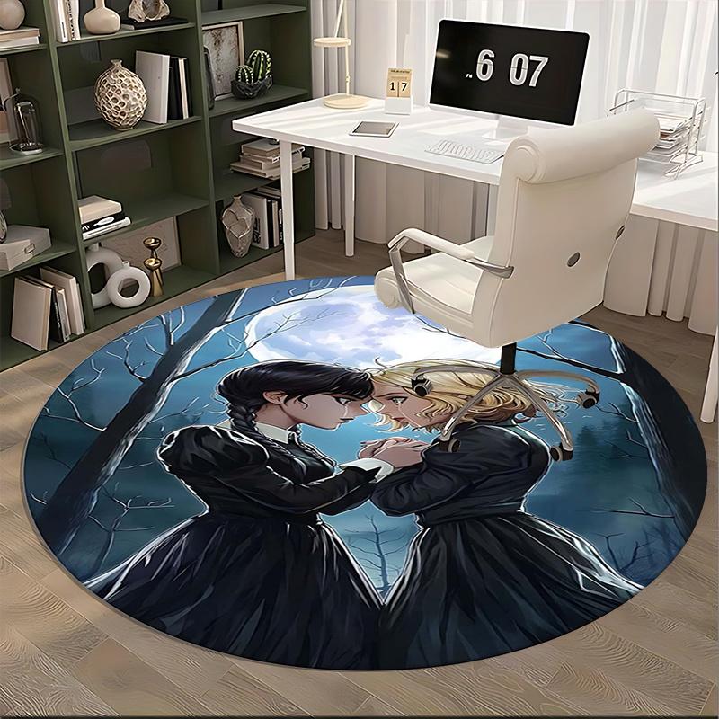 Wednesday Addams,Gothic Friendship Chair Mat Round Rug Office Carpet, Machine Washable, Non Slip, Suitable for Living Rooms, Bedrooms