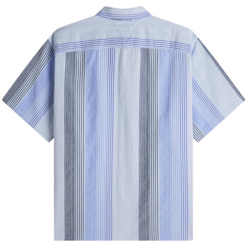Tommy Hilfiger Cotton Vintage Casual Color-Block Striped Textured Loose Short Sleeve Shirt Men Shirts DM0DM22789