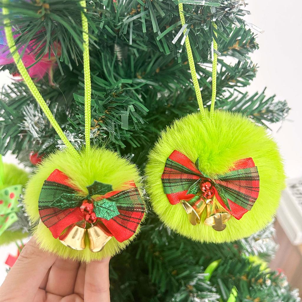 Christmas Bow Plush Ball Pendant, 8cm Festive Party Ball Decoration, Plush Ball Decorative Pendant, Christmas Tree Decorative Pendant.