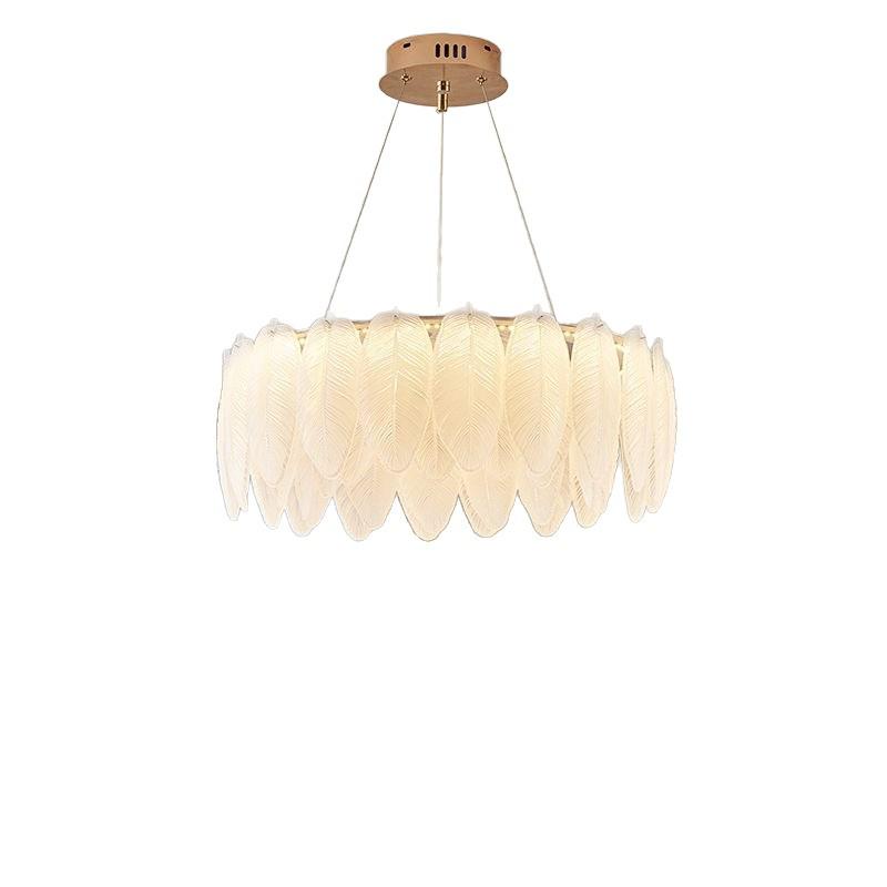 Modern French Cream Feather Pearl Chandelier - Stylish Post-Modern Living Room and Bedroom Lighting