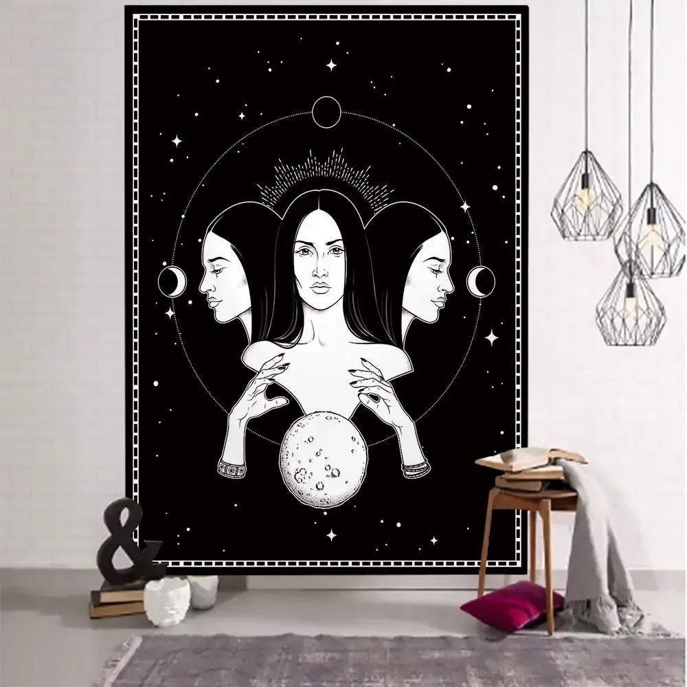 Goddess Hecate Tarot Divination Home Decor Witchcraft Tapestry Mandala Wall Decor Hippie Boho Moon Phase Tapestry Sofa Blanket