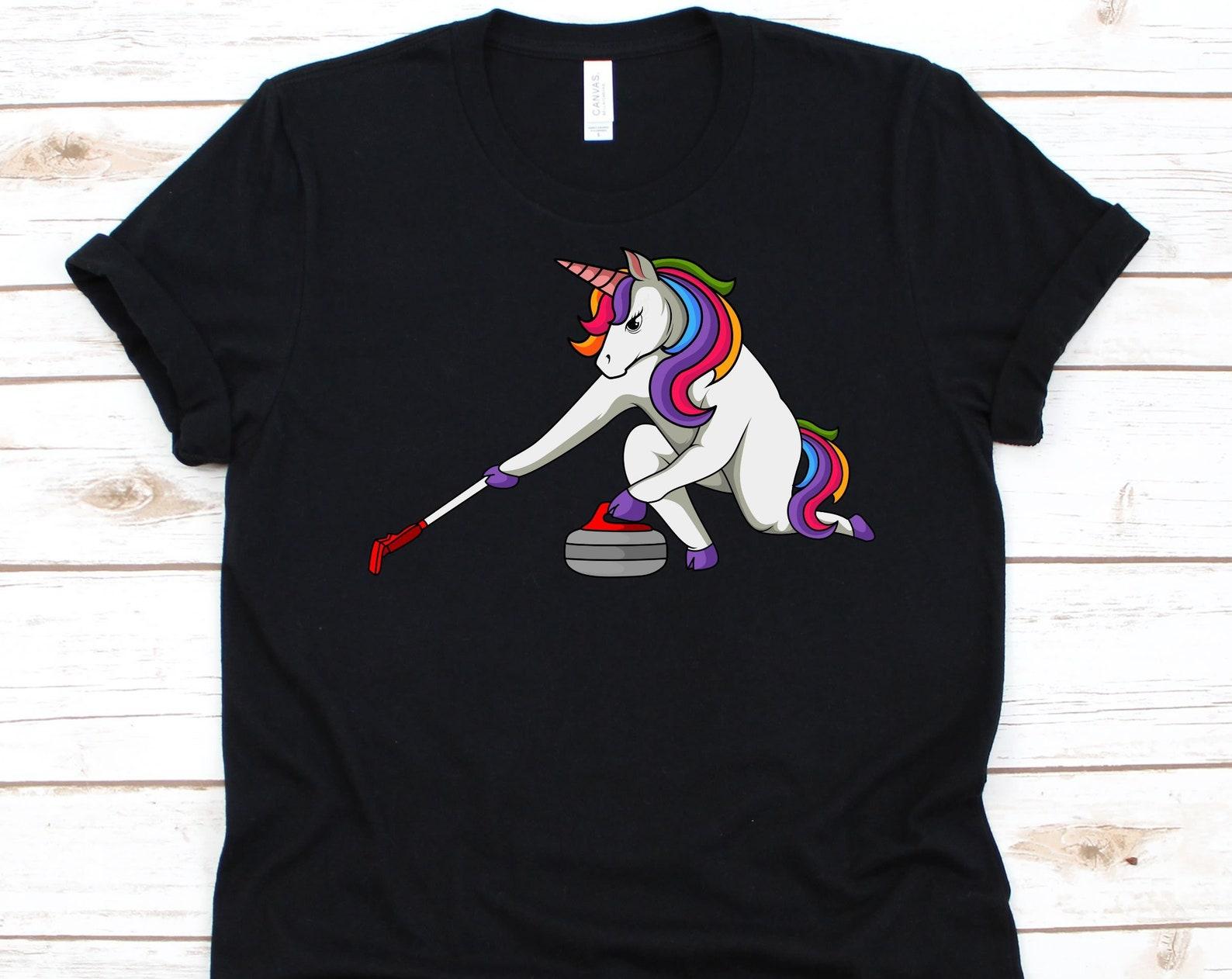 Curling Unicorn Shirt, Curling Sports, Curling Stone, Chess On Ice, Curlers Gift, Curling Lovers Shirt, Roaring Game, Cute Unicorn Design M