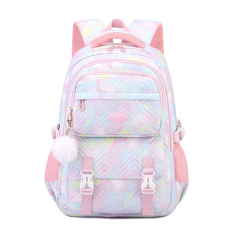 New Primary Girl Student Schoolbag Lightweight Wear-resistant Backpack Fashion Contrasting Color Cute Cartoon Fish Junior High School Student Book Bag