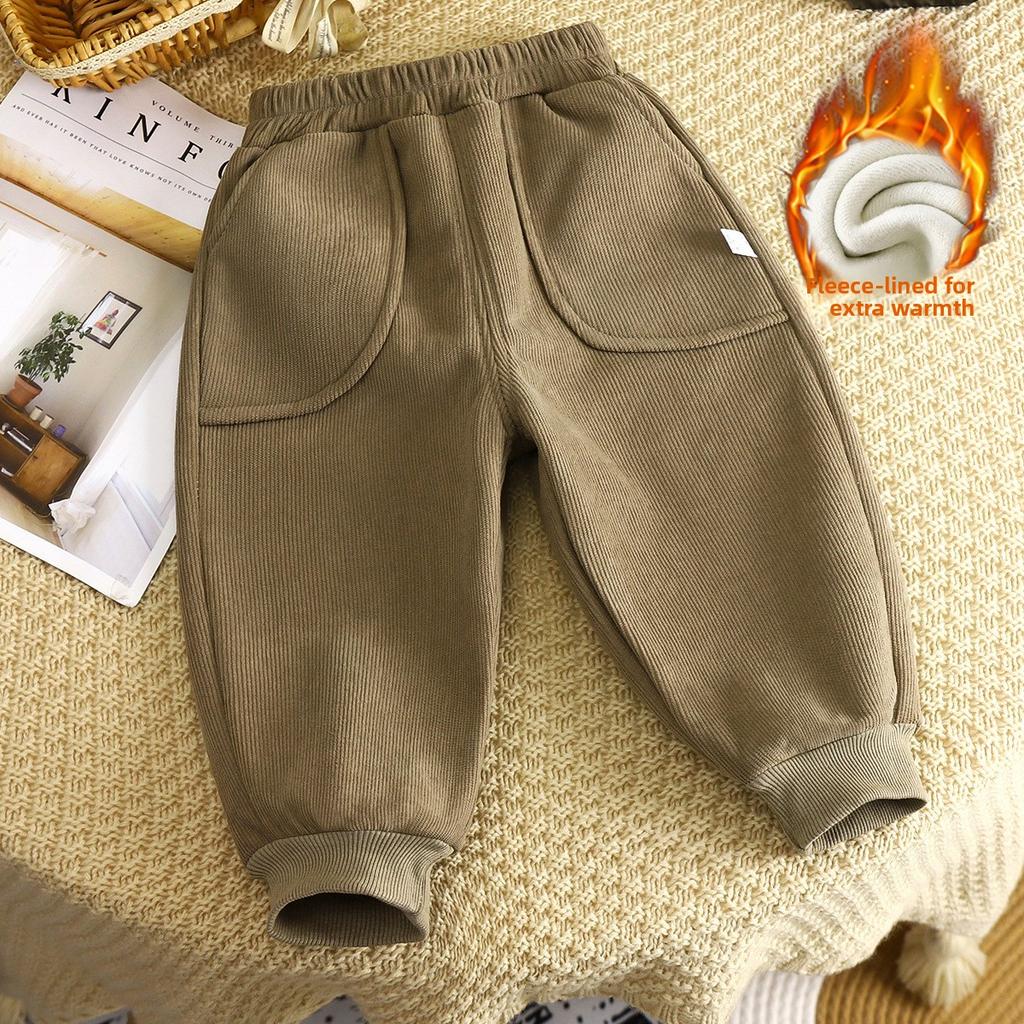 Children's Fleece-Lined Pants Winter New Boys Thickened Baby Warm Girls Long Pants Sports Pants Kids Pants