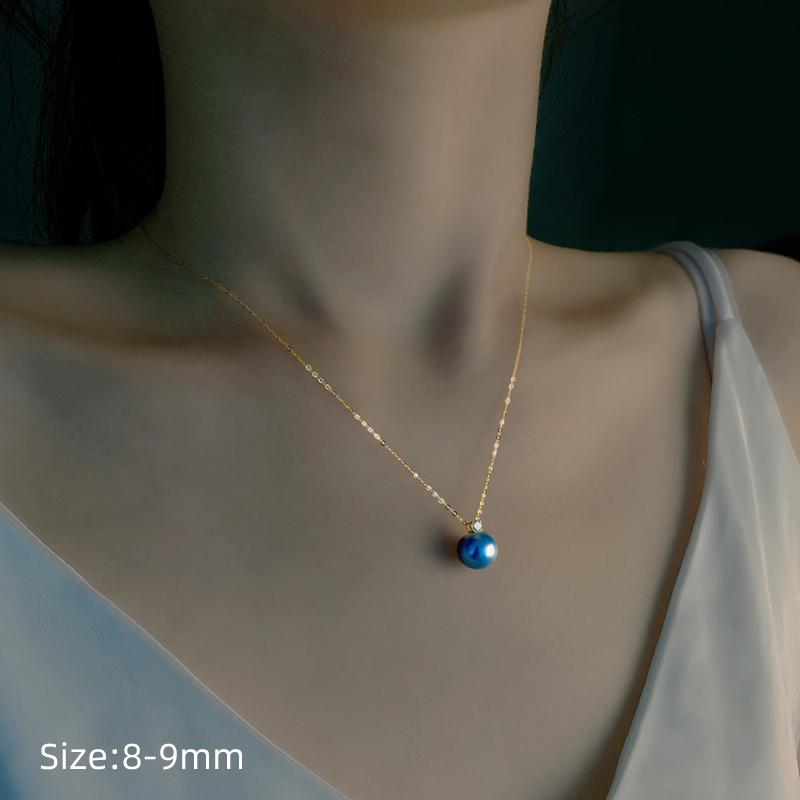 Pure 18K Gold Necklace Pendant Real Au750 Fine Jewelry Natural Freshwater Pearl 8-9mm Women Party Gift Princess D663-2