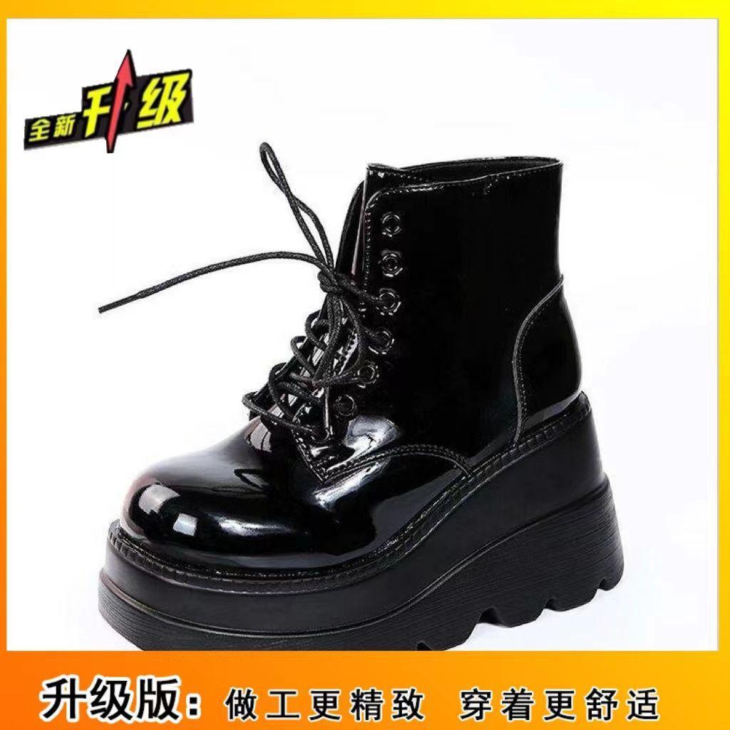 Fashion 2024 Latest Sloping Heel Height Increasing Casual Women's Shoes with Sponge Sole and British Style Short Tube Boots for Women