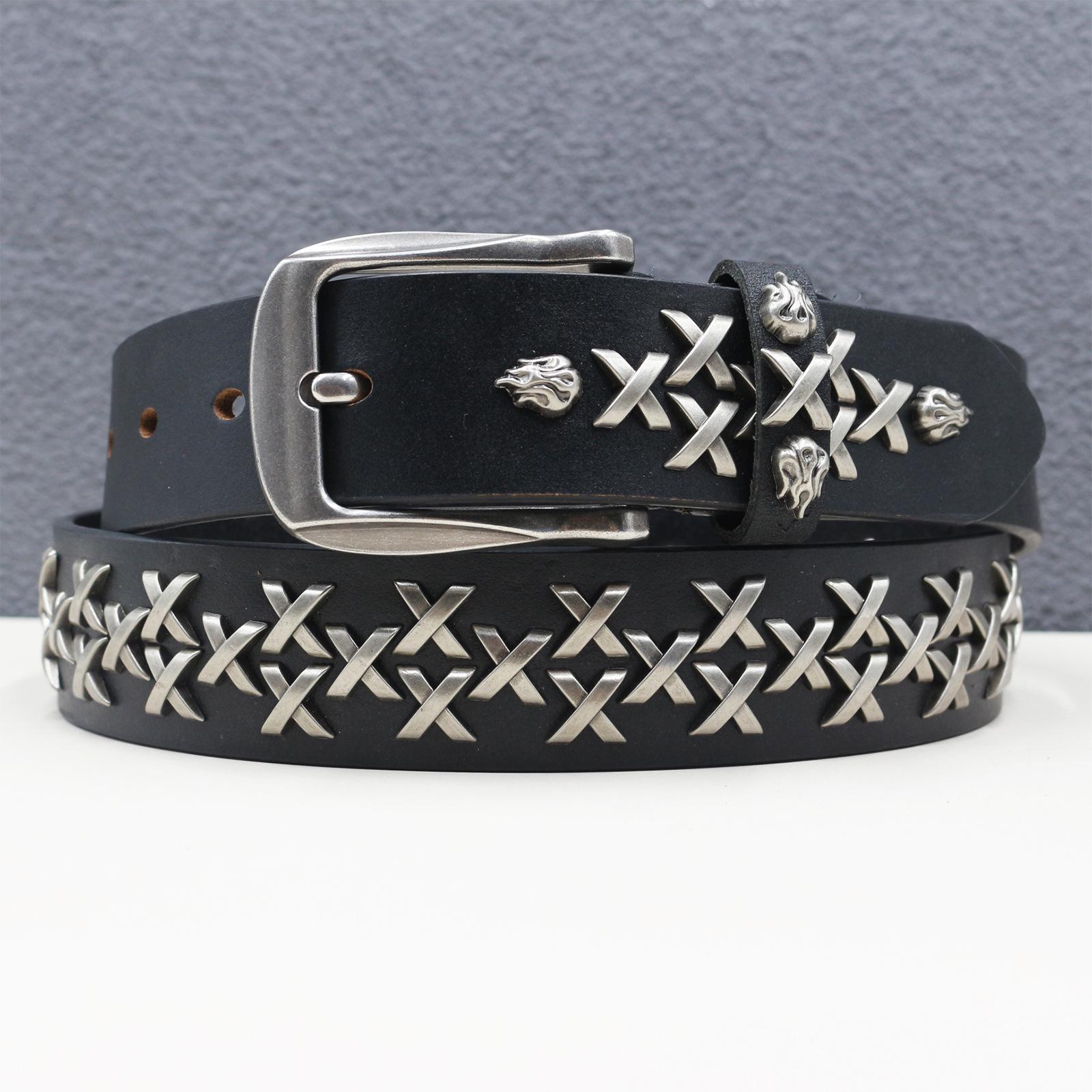 

Оригинальный Кожаный Готический Западный Ремень с заклепками в виде пламени 105 cm чёрный