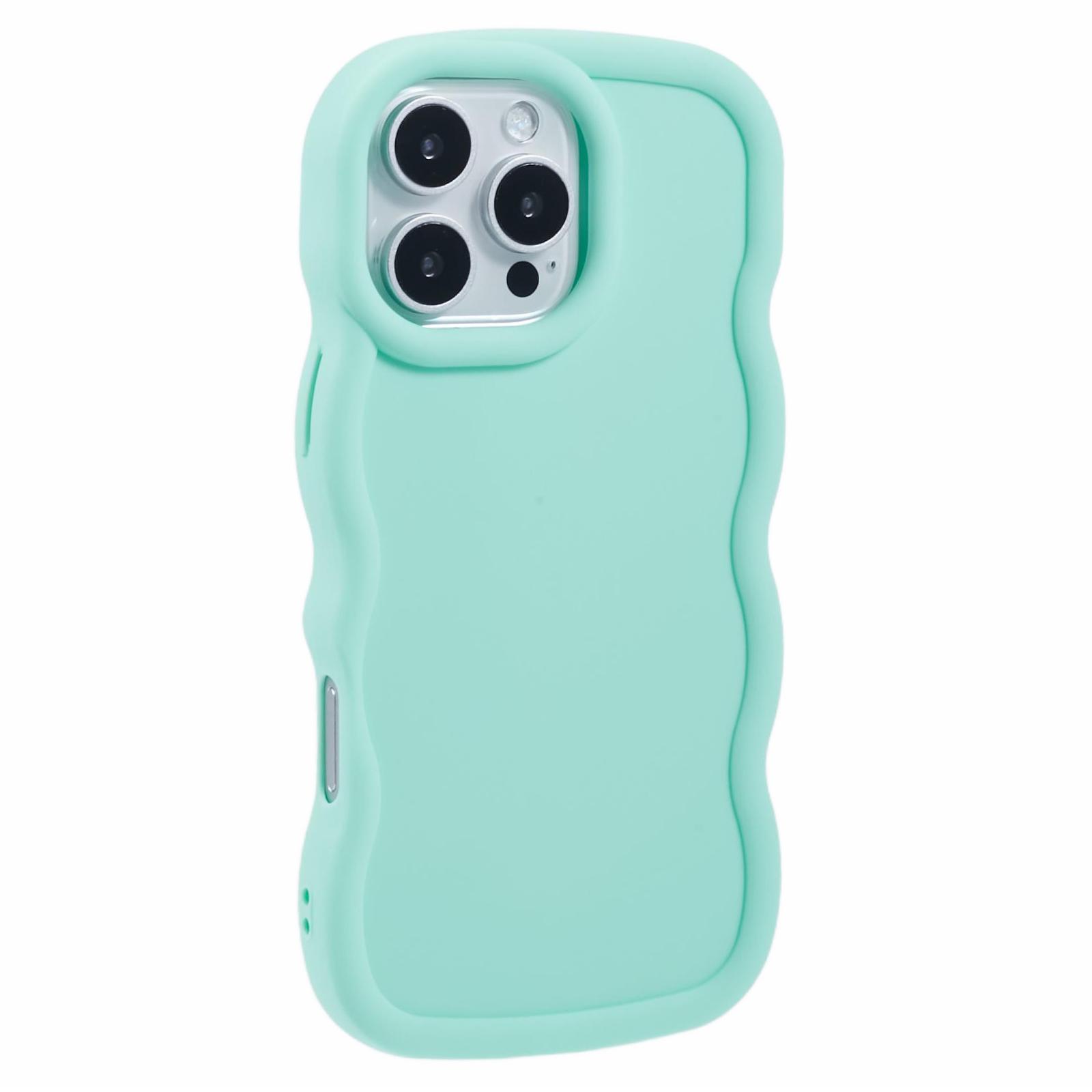 

XL Series For iPhone 16 Pro Max Case TPU Protective Phone Cover Unique Curly Wave Frame Light Green