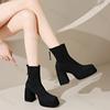 Fashion Women's Fashion Retro Suede Thick Soled High-heeled Boots 2025 Autumn New Back Zipper Design Comfortable Square Head Ankle Boots