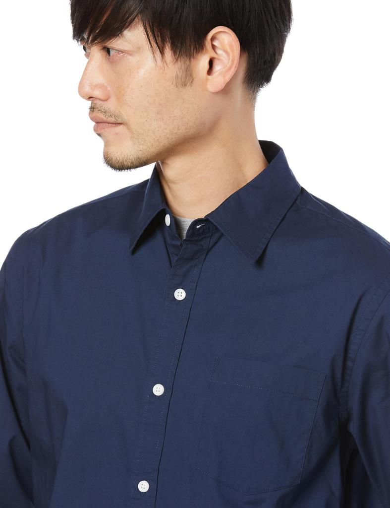 Amazon Essentials Men's Navy Long Sleeve Regular Fit Casual Poplin Shirt, Size M