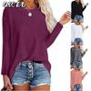 Camicette e camicie a maniche lunghe con scollo a V, stampate in tinta unita, casual e alla moda da donna