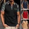 Męskie letnie topy z klapą, z krótkim rękawem, patchworkowe w kolorze kamuflażu, koszulka T-shirt z przednią kieszenią, koszulka outdoorowa