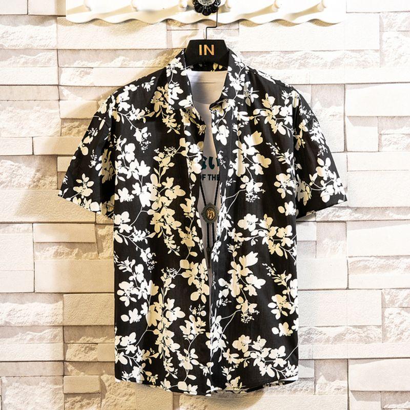 

Рубашка с коротким рукавом, облегающего кроя, оверсайз, с цветочным принтом, Рубашка с коротким рукавом, облегающего кроя, с принтом 9 M