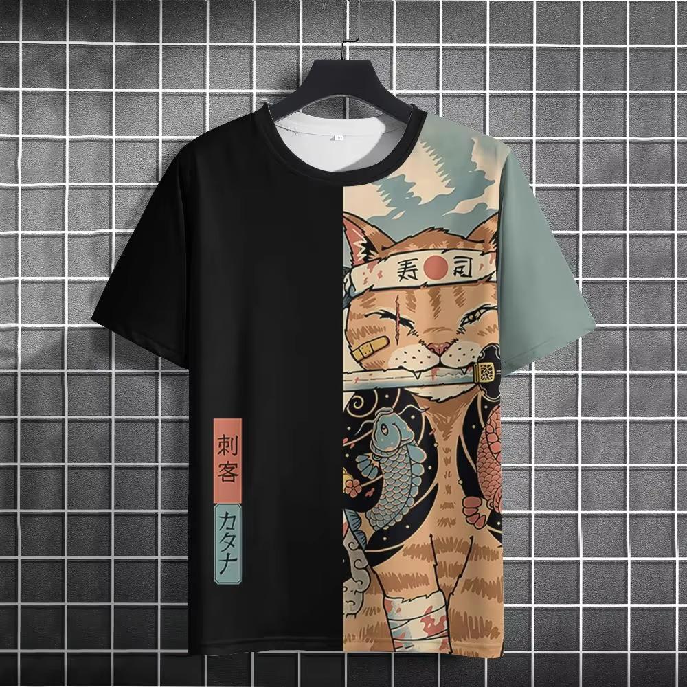 Samurai Cat Men's Clothing T-shirt Top 3D Printed Men's T-shirt