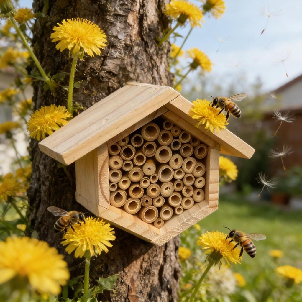 Bee Hotel Wooden Beehive Nesting Handmade Natural Wooden Bee Hive For Yards Porches Lawn Outdoor Indoor Courtyards Balconies