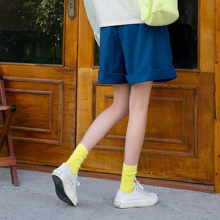 1254 Ribbed Women's Color Fashion Plain Cotton Socks