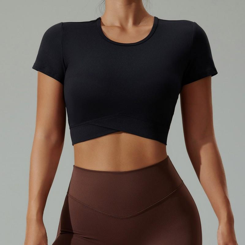 Womens Yoga T-Shirt Crop Top Short Sleeve High Stretch Breathable Fitness Workout Tee