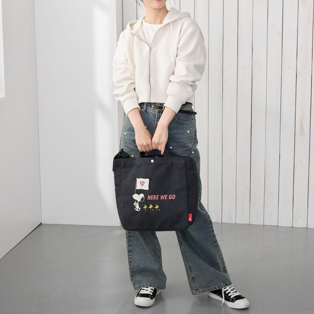 ROOTOTE Women's Snoopy Tote Bag, A4 Size, Embroidered, IP Medium, 2-Way, Peanuts-0J 8441 (02 Khaki)