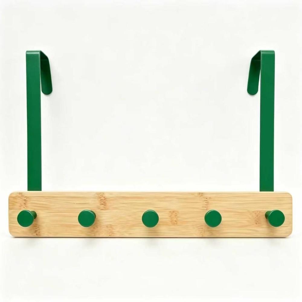 Natural Bamboo Over The Door Hooks Matte Metal Brackets Hat Hanger Clothes Rack Kitchen Storage