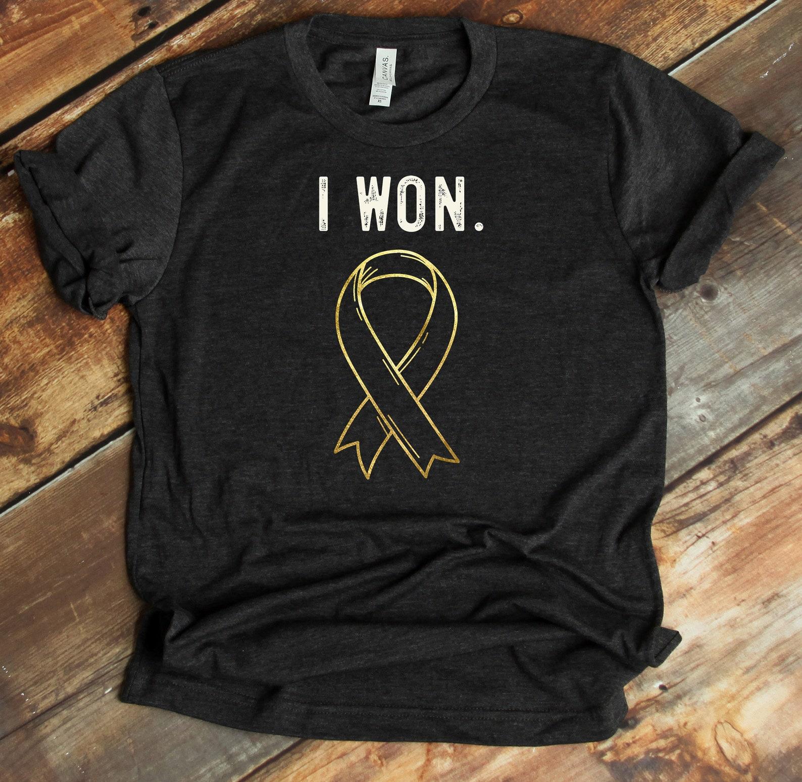 I Won Against Cancer T-Shirt - Big C Warrior - I Beat Cancer - Cancer Survivor - Childhood Cancer Awareness - Gold Ribbon 4XL