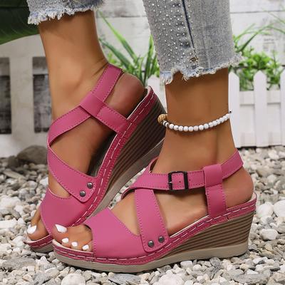 Moda 2025 Nuevas Sandalias de Cuña para Mujer Casual Cómodas con Correa al Tobillo Suela Gruesa Sandalias Ligeras para Exteriores Zapatos de Plataforma para Mujer