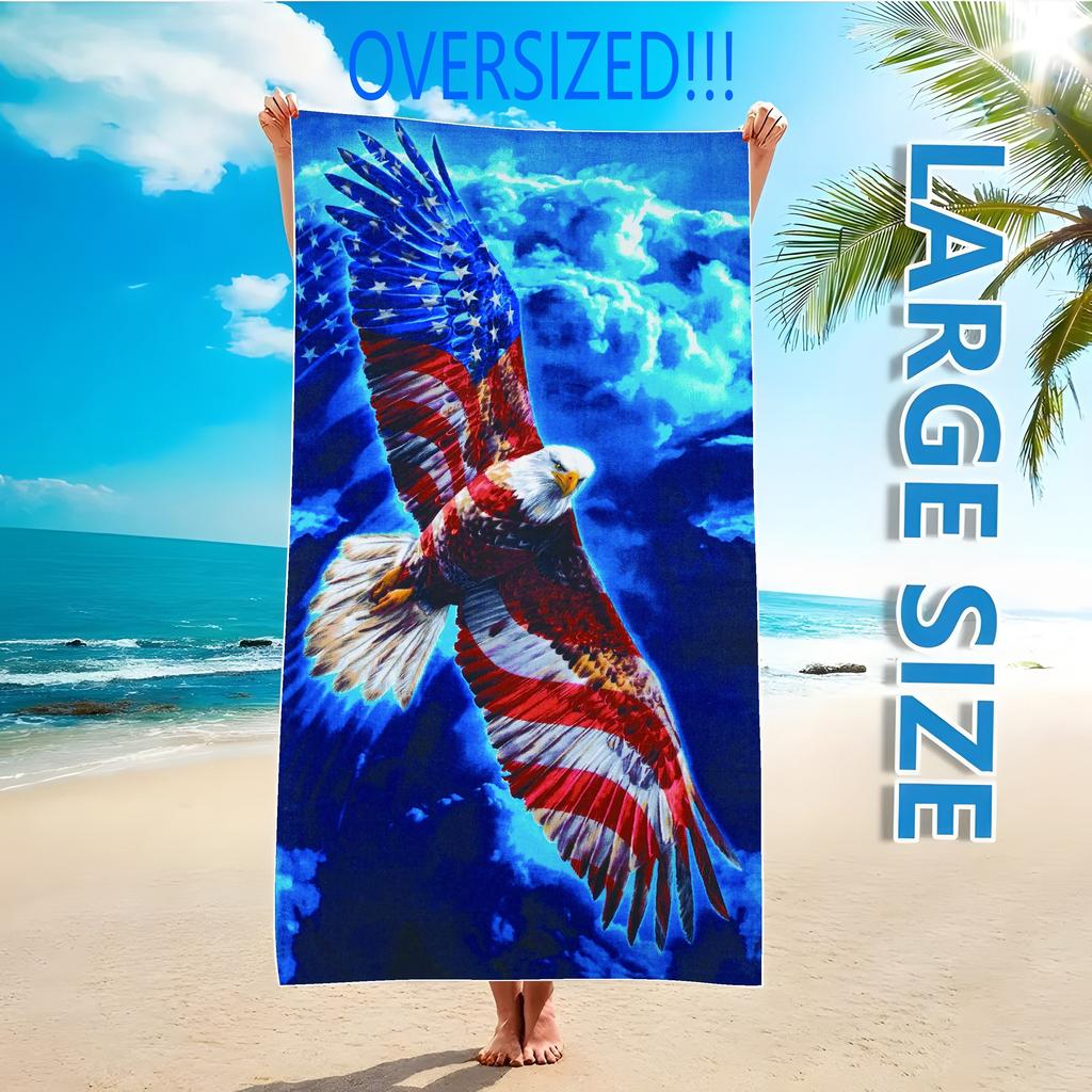 Patriotic American Flag Eagle Beach Towel Soft Absorbent Microfiber Quick-Drying Ideal for Yoga Travel Swimming Fitness Camping