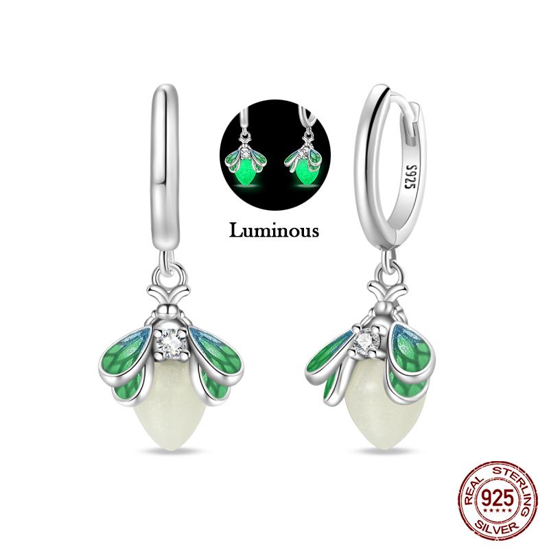 Modische leuchtende Glühwürmchen-Ohrringe 925er Sterlingsilber Lila Schmetterling Welle Fischschwanz Anhänger Ohrringe Feiner Party-Schmuck Geschenke