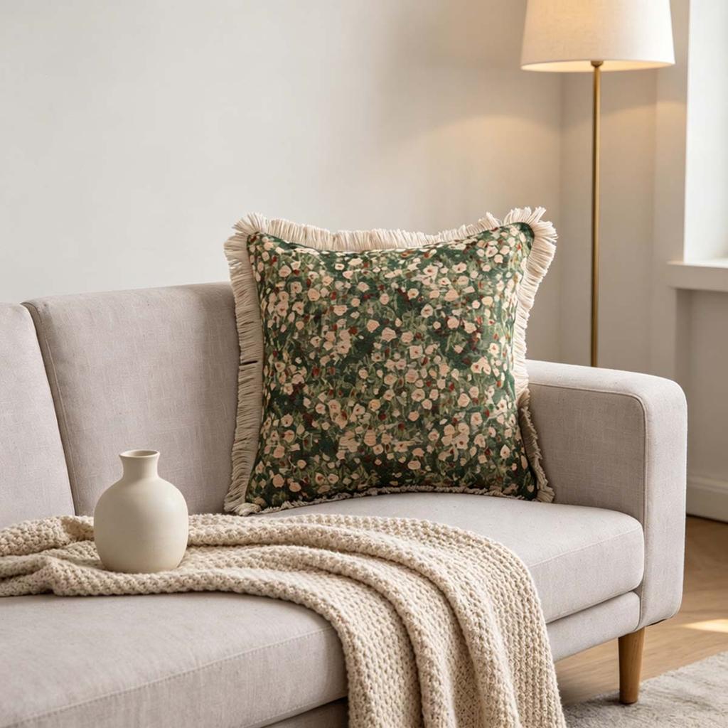 Washable Square Modern Farmhouse Couch Sofa Living Room Outdoor Cushion Decorative Tassel Couch Throw Pillow Covers
