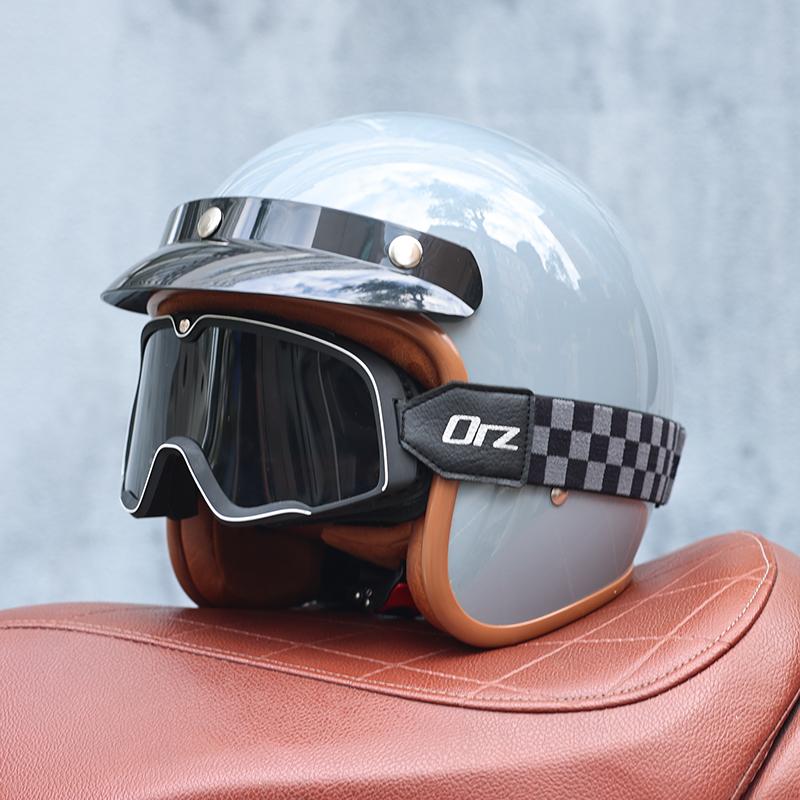 Orz-058C Retro Motorcycle Helmet, Men's and Women's Motorcycle Safety Helmet, Electric Car Four Seasons 3/4 Half Helmet
