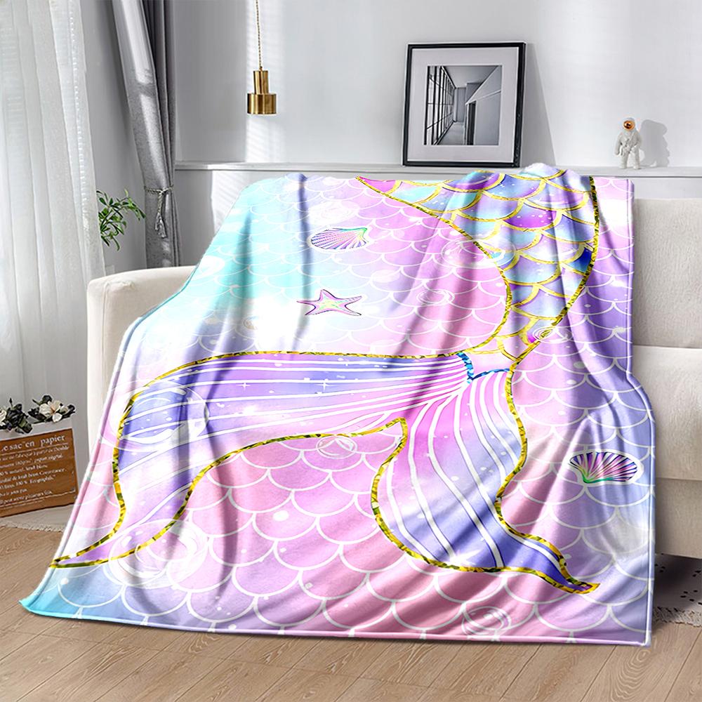 Beautiful Mermaid Tail Pattern Flannel Throw Blanket, Warm Cozy Throw, All Seasons for Home Couch Bed Sofa Top 10 Holiday Gifts