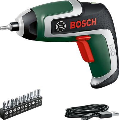 BOSCH Cordless Screwdriver (Tool Only, 10-piece Bit Set, Magnetic Bit Holder, Micro USB Cable (Type-B), Carrying Case) IXO7