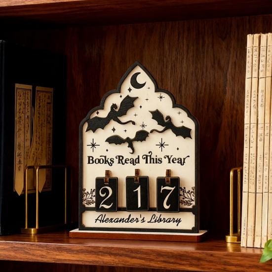 Book Read This Year Counter Wooden Sign Reading Tracker for Bookshelf Home Library Decor Book Lover Gift for Librarian Reader Teacher
