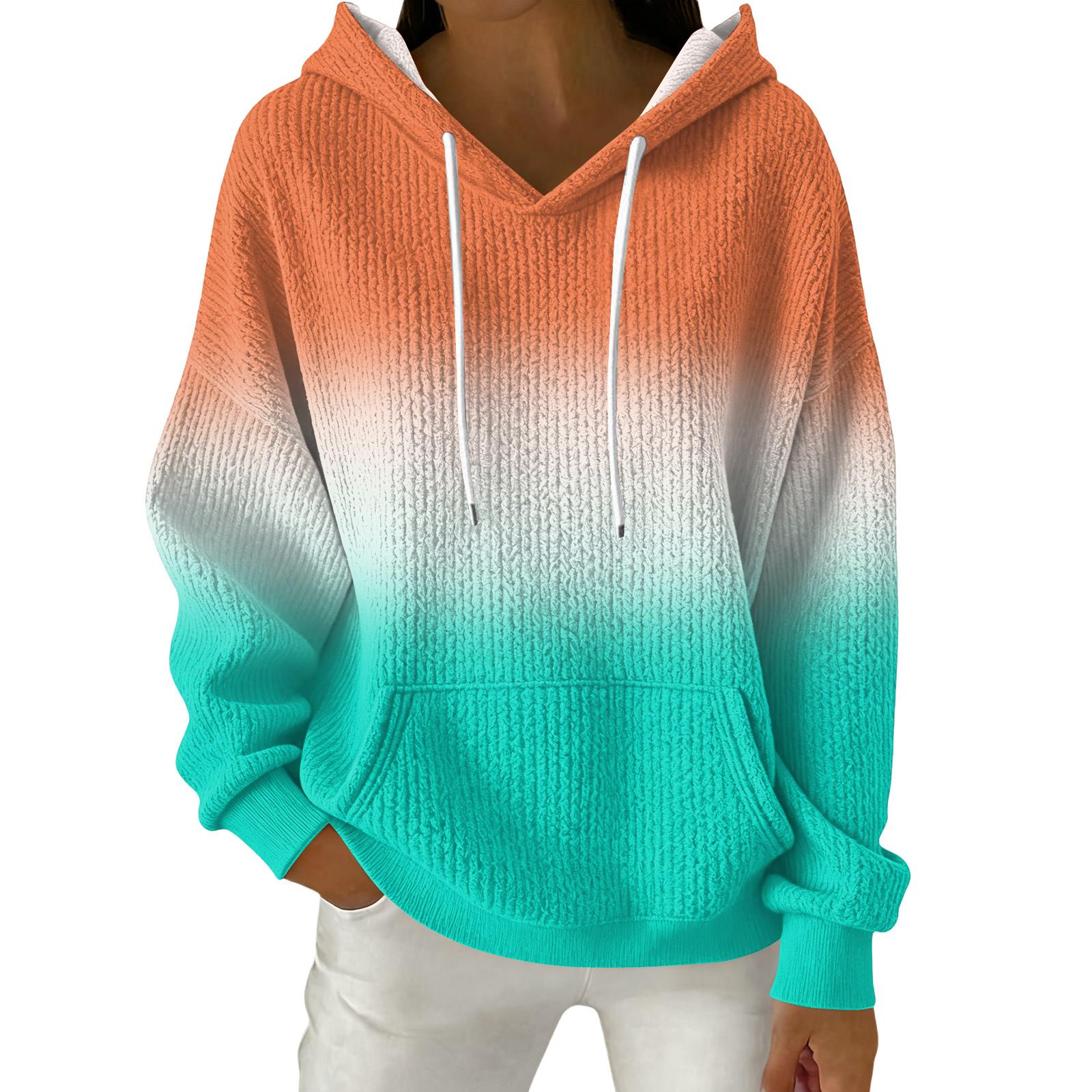 

Женский модный повседневный пуловер с градиентным принтом, толстовка с длинным рукавом и капюшоном XXL циан