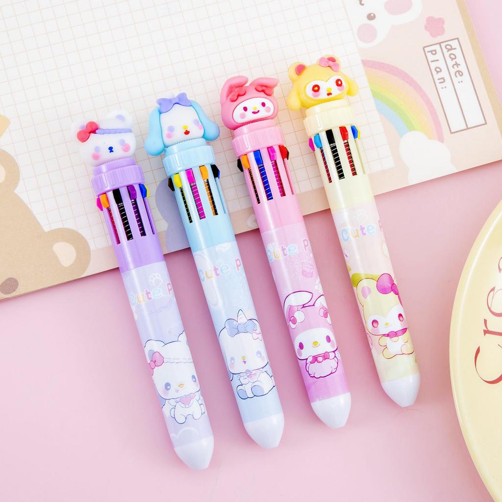 Cartoon Multi-Color Click Ballpoint Pen - Cute Ten-Color Planner Pen for Students, Creative Stationery Prize