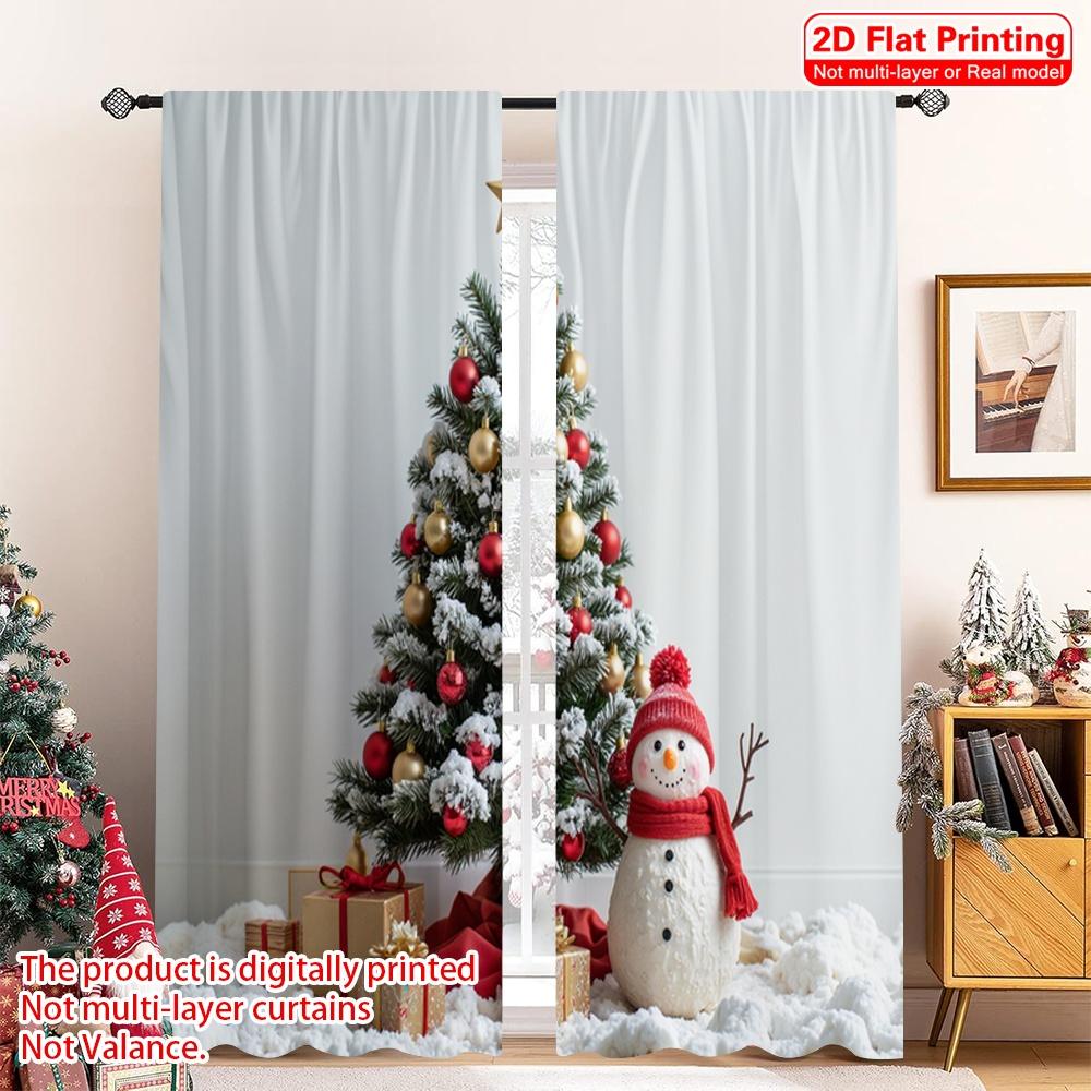 

2pcs 2D flat printing Merry Christmas Popular Curtains Christmas Tree Snowman Presents 100% Polyester Without Electricity Spring 52.50×116.00 CM 2pcs