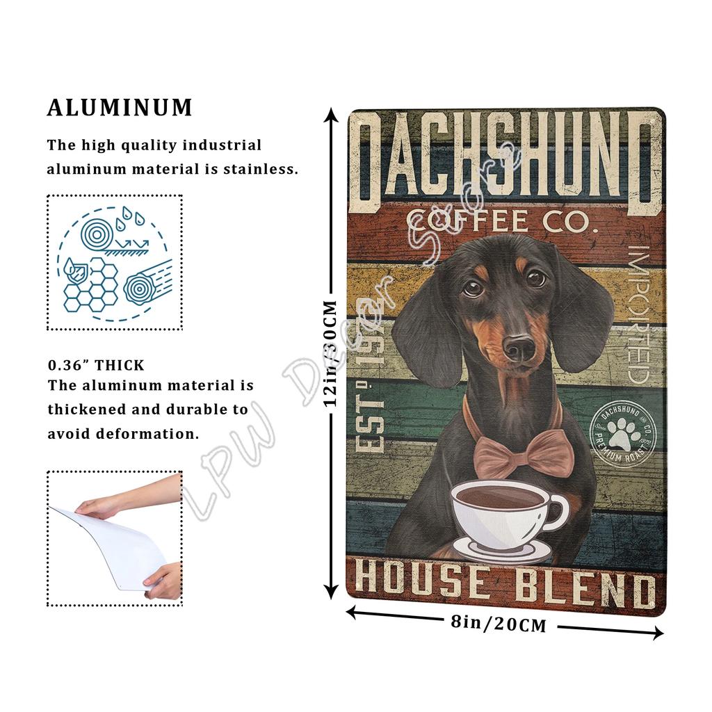 Dachshund Tin Metal Sign Coffee Poster Gift Wall Art for Cafe Kitchen Coffee Corner Coffee Pot for Men Women Xmas Gift 8x12inch