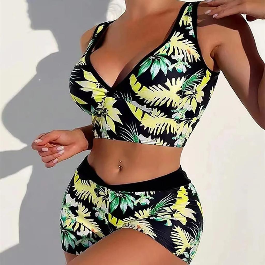 Women's Printing High-Breasted Straps Bikini Set Two-Piece Swimsuit Skin Friendly and Comfortable Underwear