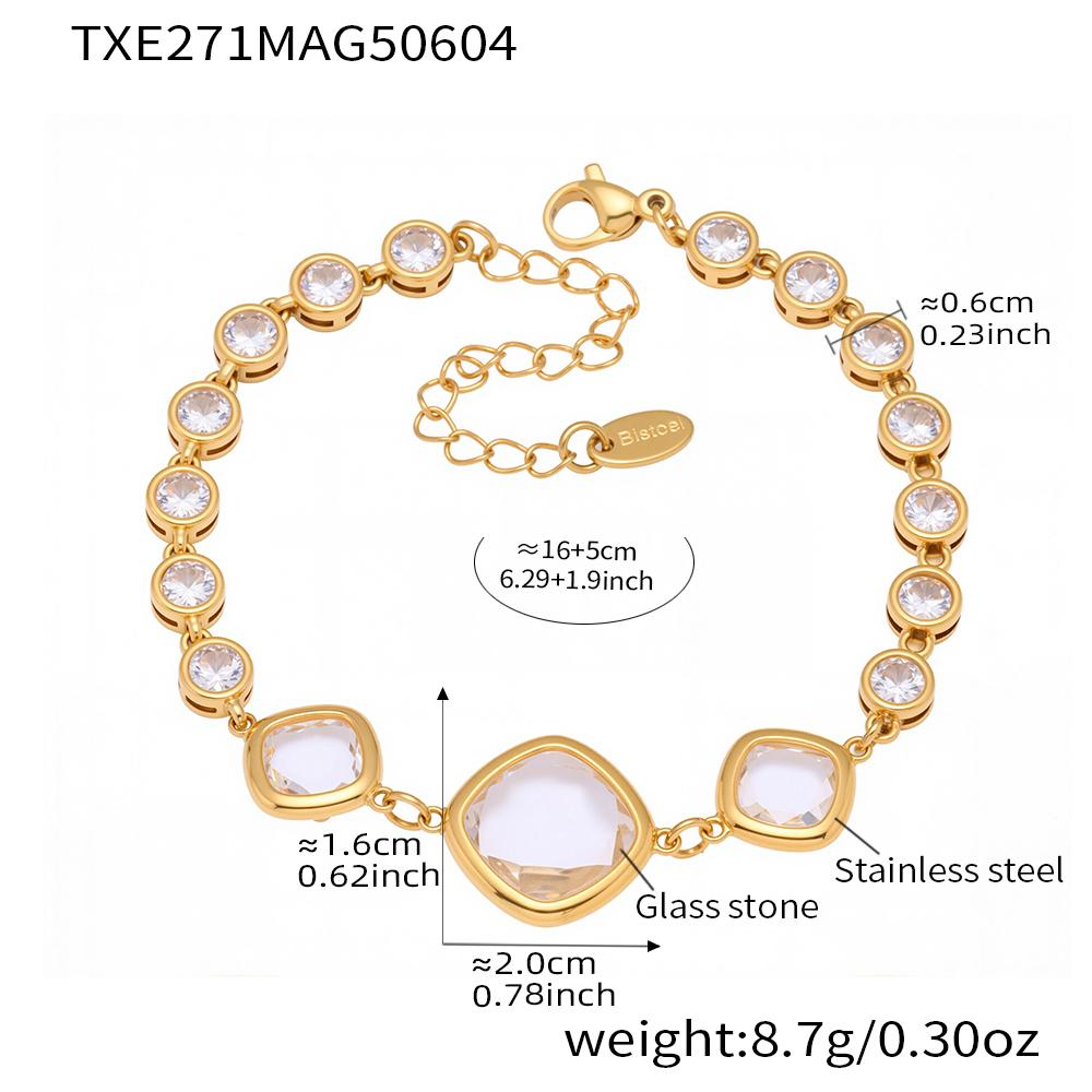 

Браслет из нержавеющей стали для женщин с 18-каратным золотым покрытием, роскошный, красочный, блестящий, с ограненными чешскими хрустальными стеклянными бусинами в форме капли