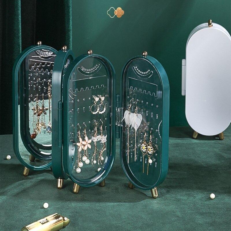 New Foldable Jewelry Storage Box Household Earrings Necklace Display Stand Luxury Retro Screen Organizer Case