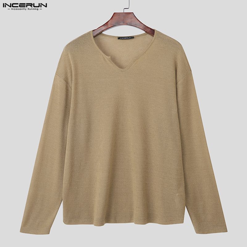 INCERUN Men Irregular Neck Long Sleeve Casual Texture T-shirts Tops