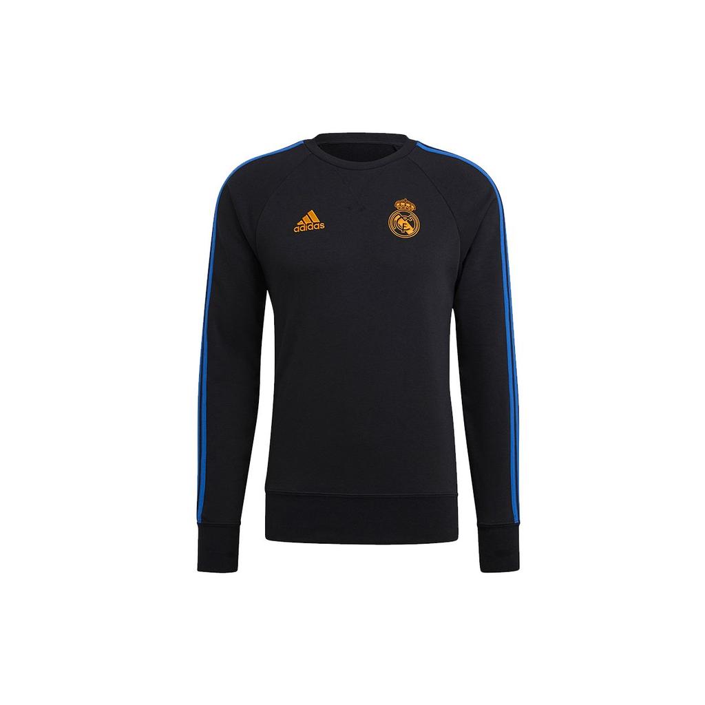 Adidas Real Madrid Crest Soccer Crew Neck Sweatshirt Men Tops Black GU9706