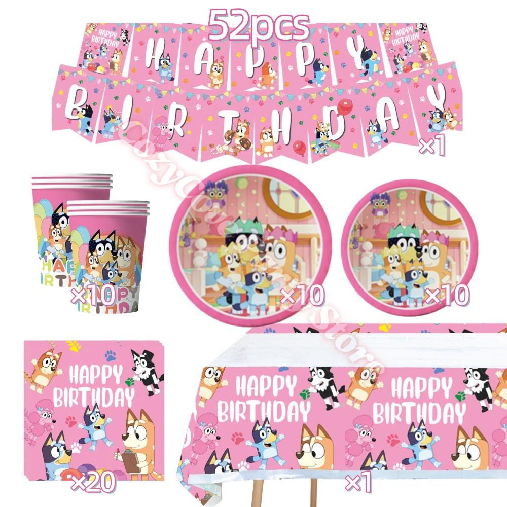 Pink Bluey Birthday Party Decoration Set Bingo Puppy Cup Plate Napkins Balloons For Kids Favors Gifts Photo Booth Baby Shower