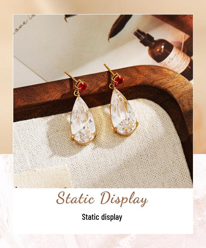 18K Gold Waterproof Zirconia Water Drop Earrings, European & American Style, Stainless Steel & Titanium, Women's Jewelry