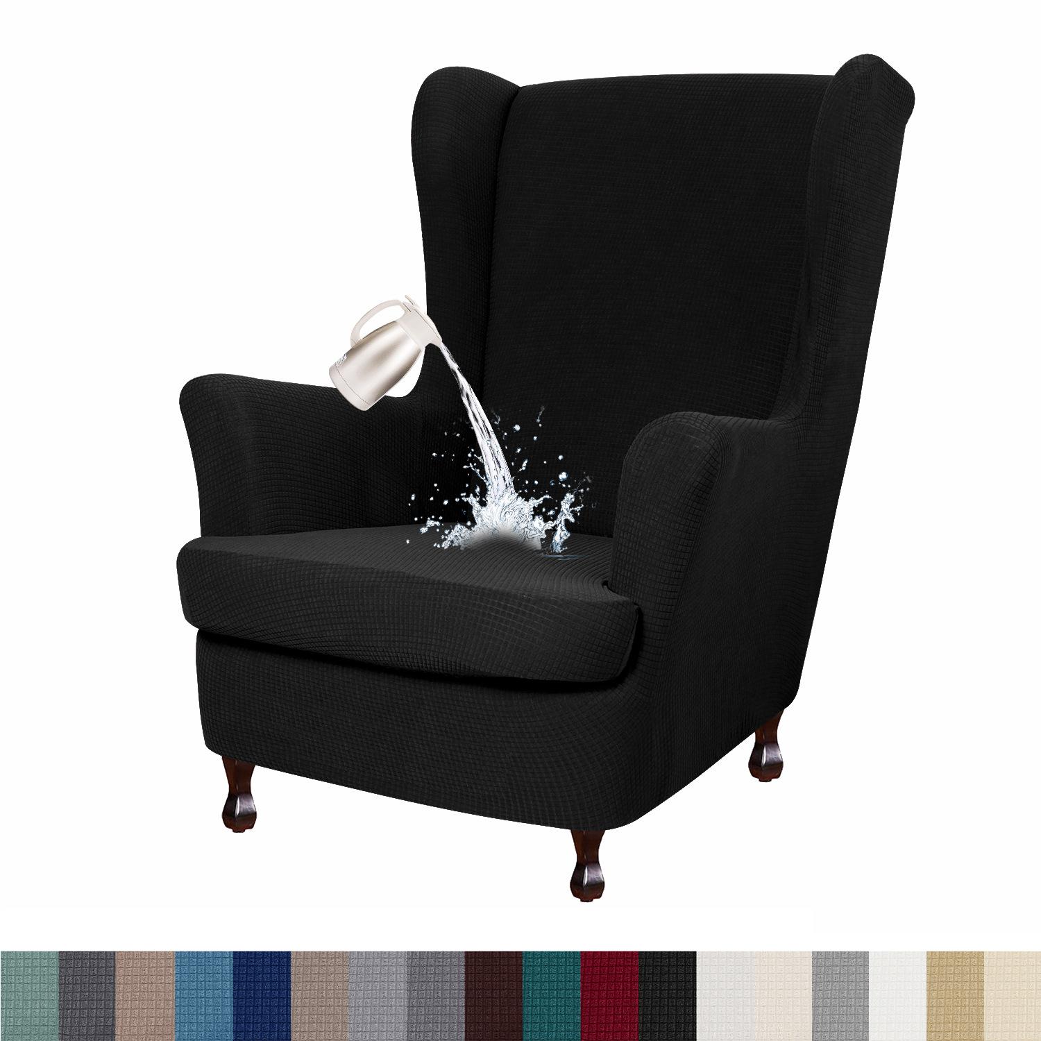 

Водонепроникний чохол для крісла Wingback 2 шт. Еластична тканина спандекс Wingback крісло чохол Wingback крісло чохол з еластичним дном для вітальні спальні W33xD36xH45inch чорний