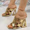 Fashion Super High Heels Gold Sandals for Women Nightclub Hollow Out Metal Heeled Shoes Woman Summer Plus Size Slippers Sandalias Mujer