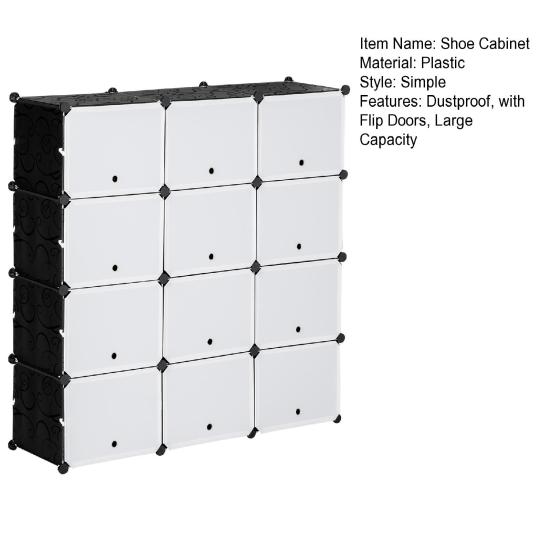 Shoe Rack with 12 Cubes Plug-in Shelf Freestanding Shoe Box 3 Rows 4 Tiers Large Capacity Flip Design Shoe Cabinet Organizer Entryway Furniture