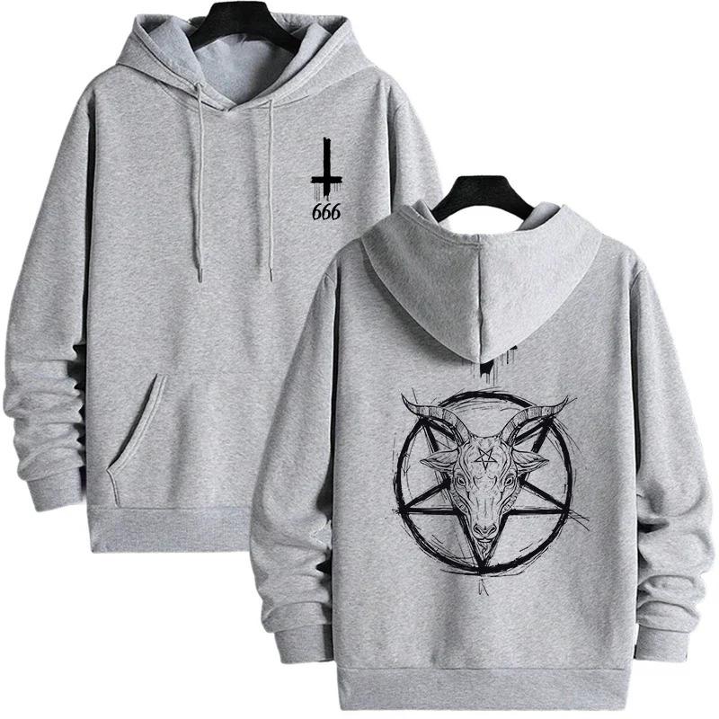666 logo Autumn and winter casual pullover top, Devil print men's hoodie, 2025 streetwear Gothic Satan sweatshirt