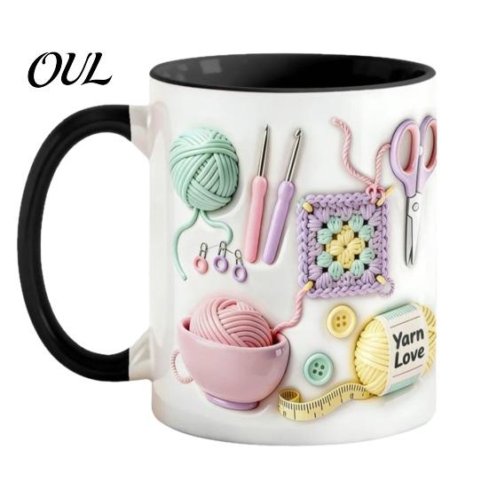 Taza de Cerámica Apta para Lavavajillas, con Diseño de Patrón de Tejido 3D, Gran Capacidad, Práctica para Microondas, Taza de Café Duradera, Taza de Té, para Amantes de las Manualidades