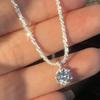 Silver Tennis Chain Choker Necklace with Round CZ Pendant Sparkling Jewelry for Women