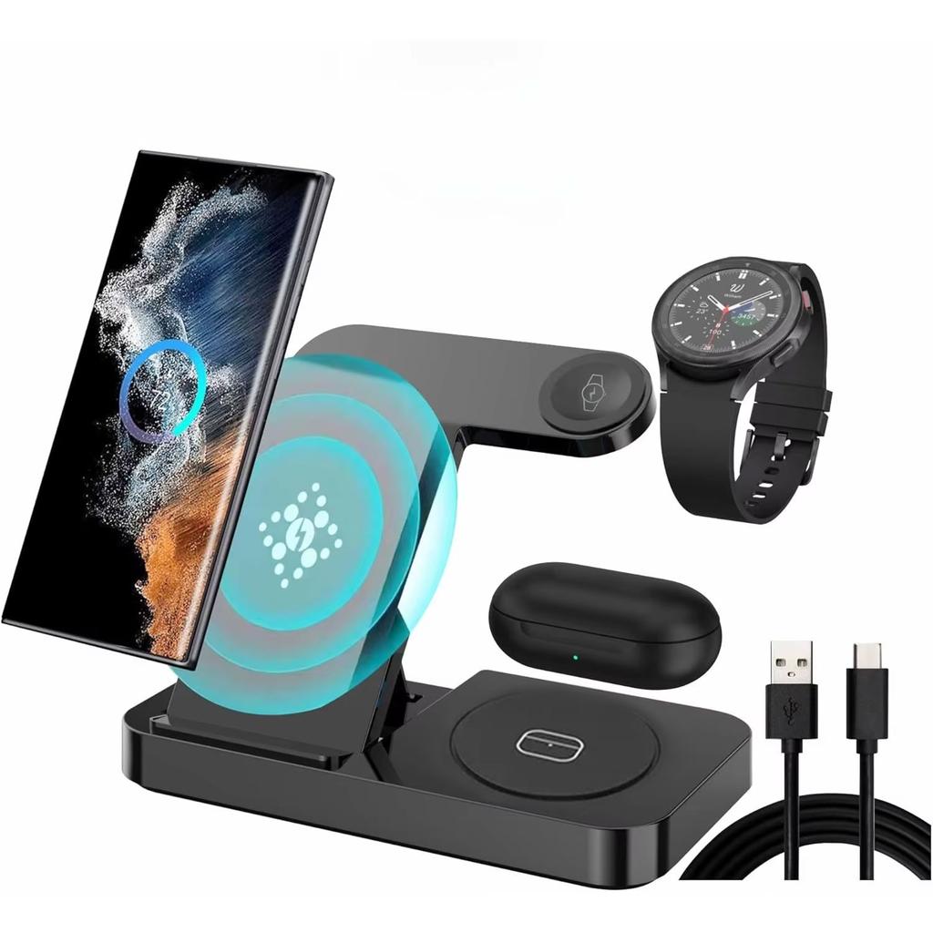 3-in-1 Kabelloses Ladegerät für Samsung Galaxy S26 Ultra/S25/S24 Ständer für Galaxy Watch 8/7/6/5 Buds 4/3/Pro Schnellladestation